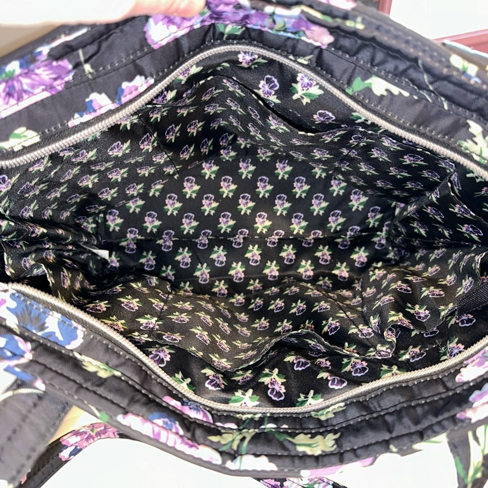 Vera Bradley Black Quilted Tote with Purple Floral Pattern - Picture 3 of 9